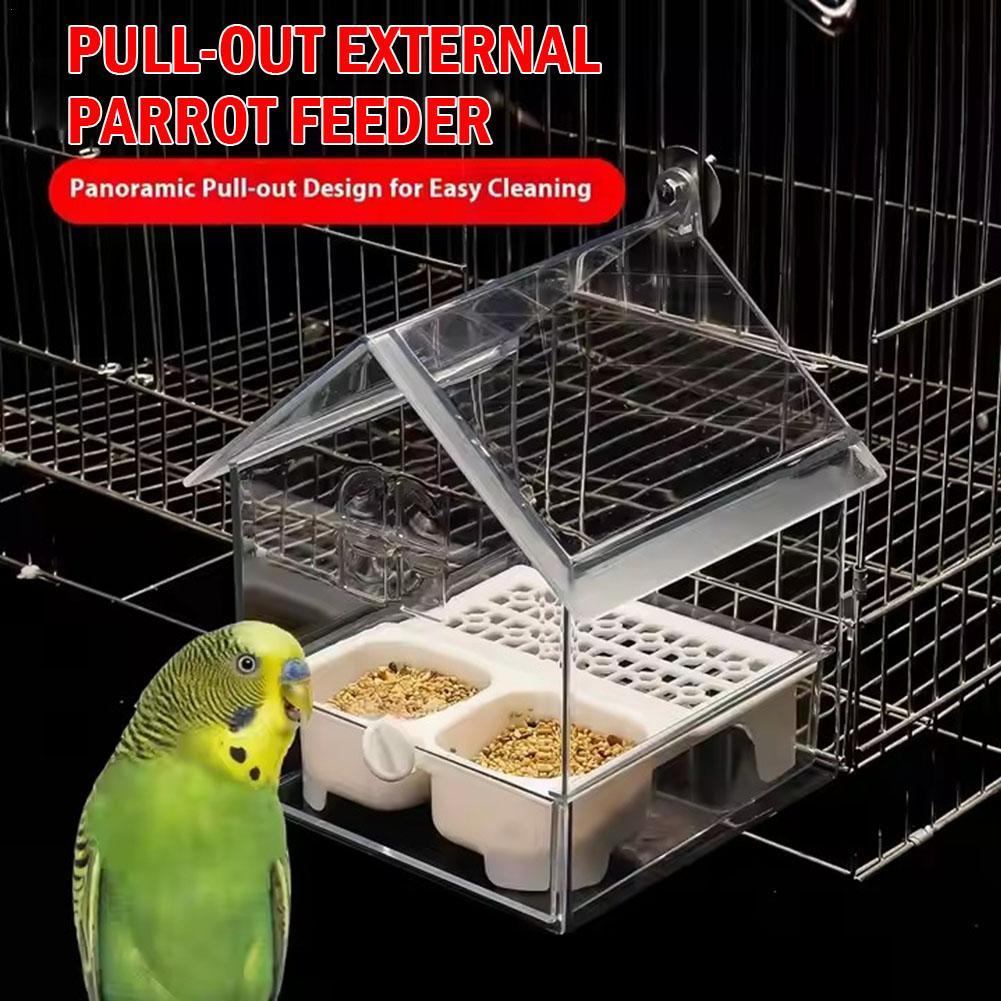 Water Bath Laboratory - Ausziehbarer externer Papageien-Futterspender, Vogel, Badewanne, Duschbox,